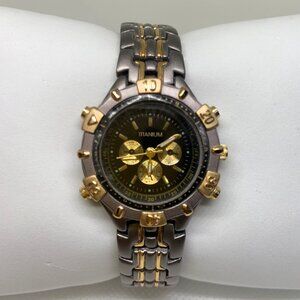 Titanium Universal women Watch Gunmetal Gold tone Rotating Bezel 28mm running
